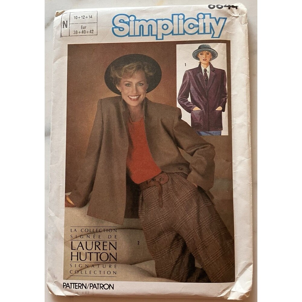 Simplicity Pattern 6644 Lauren Hutton Collection Jacket‎ Size 10 12 14 Cut VTG